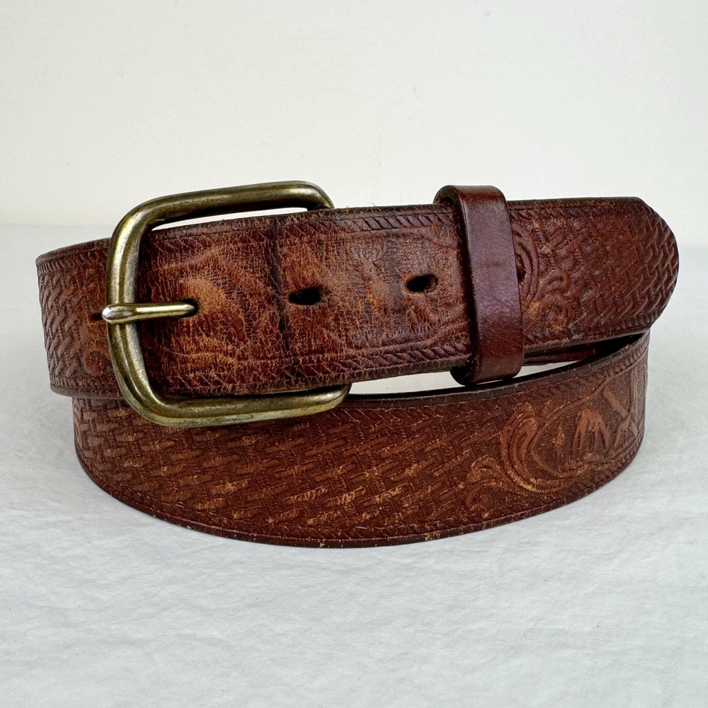 Vintage Woodland Deer Embossed Western Belt